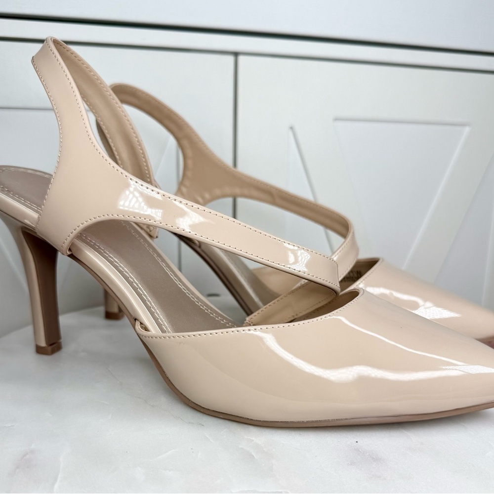 Impo Party and Cocktail Sling Back Cross Over Beige Pointed 3 1/2" Heels Size 11